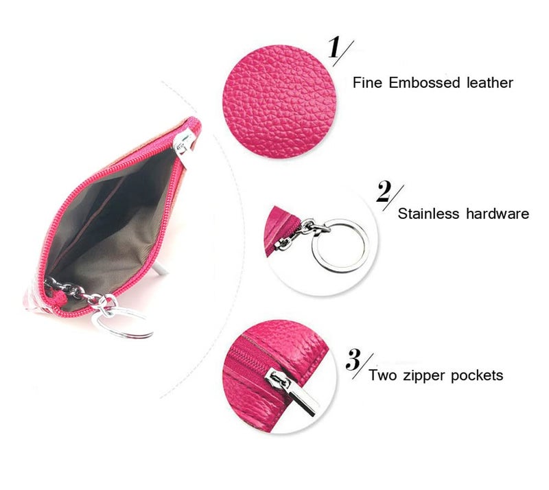 iToolai Women's Leather Small Coin Purse Pouch with Keychain Zipper, Mini Card Holder Case(Fuchsia) - Image 5